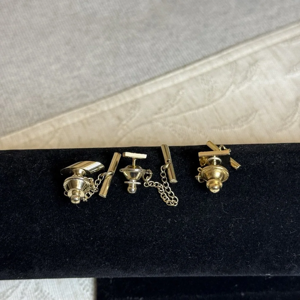 Men's‎ 3 Piece See Of Gold Toned Tie Tacks With Chain